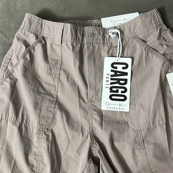 Orange kiss essentials CARGO pants small polyester cotton taupe pockets elastic - Picture 3 of 12